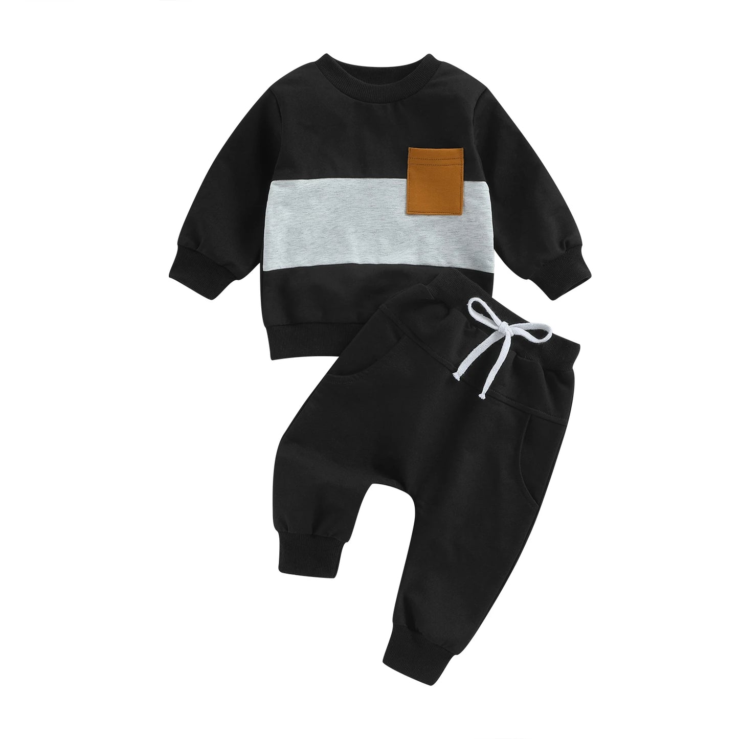 Survêtement d'hiver 2 pièces pour bébé, tenues pour garçons en bas âge, couleur contrastée, sweat-shirt à manches longues, hauts et pantalons longs, ensemble de vêtements pour tout-petits
