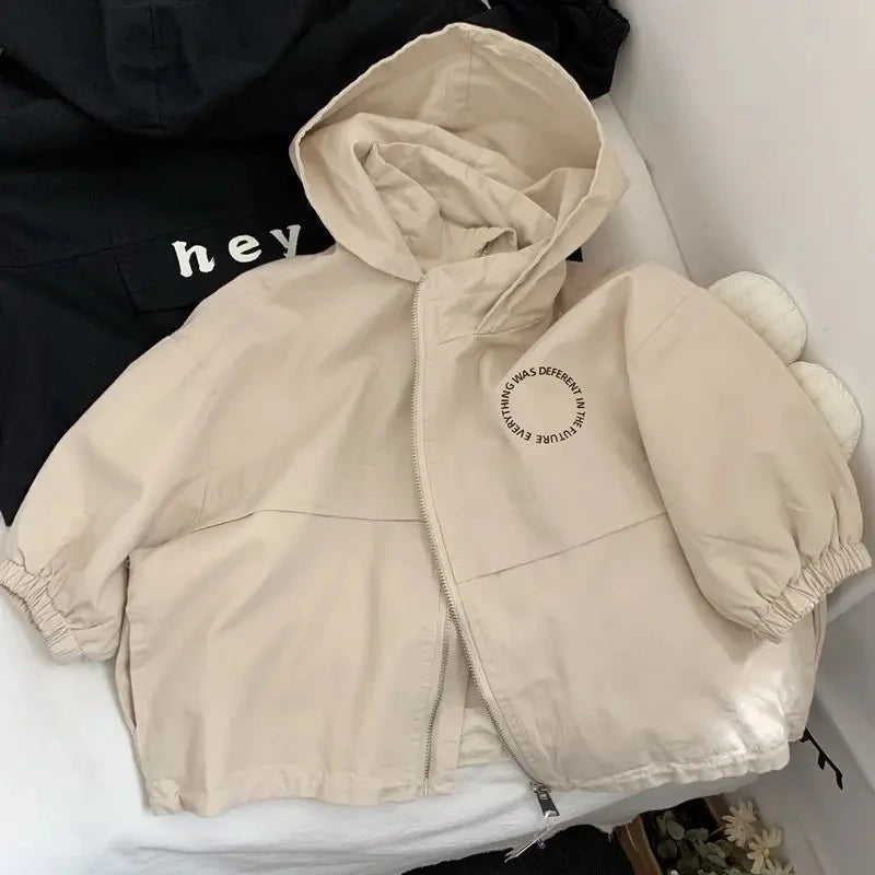 Veste à Capuche avec Fermeture Éclair pour Enfant Garçon et Fille, Vêtement à la Mode avec Dessin Animé, Chemise avec Lettres, Nouvelle Collection Printemps Automne 2024