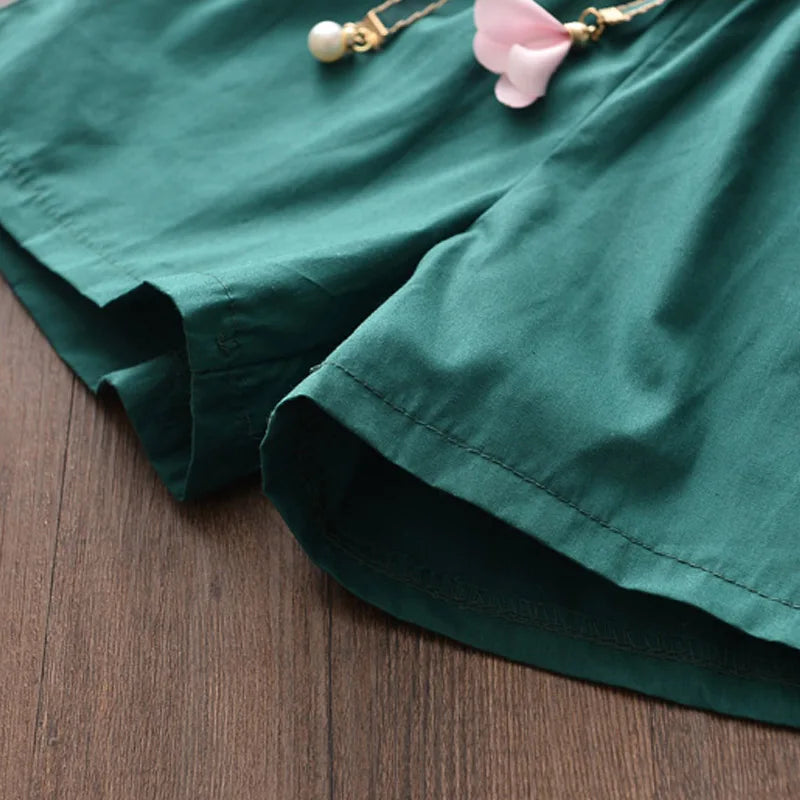 Bear Leader – vêtements pour enfants filles, chemise + short à rayures, costume 2 pièces, avec nœud floral, à la mode, ensembles de vêtements pour enfants, 2022