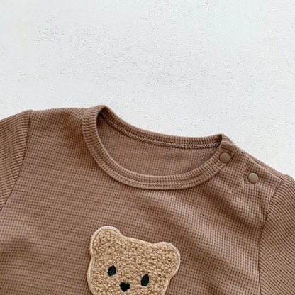Combinaison d'été pour bébés filles et garçons, manches courtes, Patch gaufré, ours, nouveau-né, barboteuse en coton, chapeau cadeau avec oreille, nouvelle collection