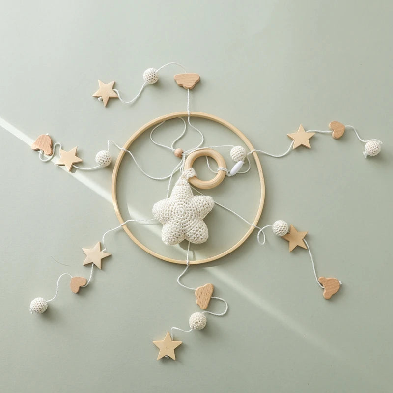 Berceau de bébé lit Mobile cloche hochet jouets en bois Crochet étoiles pendentif lit cloche jouets nouveau-né confort berceau support suspendus jouets cadeaux