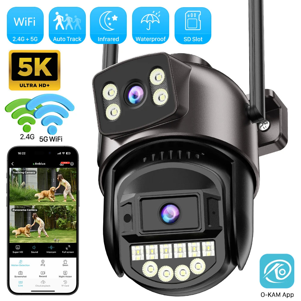 Caméra IP PTZ à double objectif 10MP 5K avec double écran 8MP Ai détection humaine suivi automatique caméra de Surveillance extérieure sans fil O-KAM