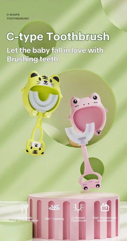 Brosse à dents en Silicone souple pour bébé de 2 à 12 ans, brosse de nettoyage des dents en forme de U à 360 degrés pour enfants de 2 à 12 ans