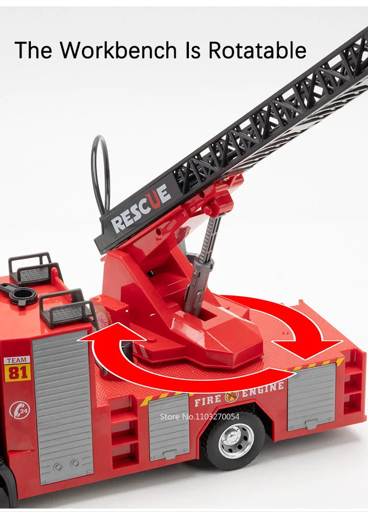 1:18 pétrolier d'eau alliage échelle camion de pompier modèle jouets voiture moulé sous pression en métal ingénierie véhicule portes ouvert son lumière jouet garçon cadeau