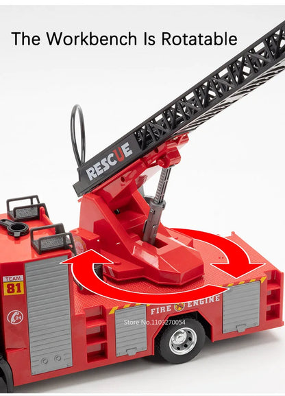 1:18 pétrolier d'eau alliage échelle camion de pompier modèle jouets voiture moulé sous pression en métal ingénierie véhicule portes ouvert son lumière jouet garçon cadeau