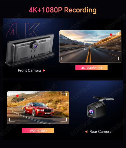 Caméra de tableau de bord sans fil pour voiture, K2 Pro, DVR 4K, Carplay, Android Auto, écran AI, enregistreur vidéo Len pour touristes, navigation GPS, tableau Prada, 11.3 pouces