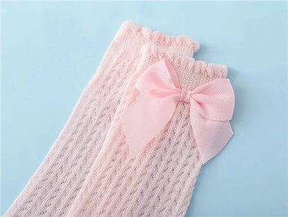Chaussettes d'été en coton pour bébé fille de 0 à 24 mois, avec nœud en maille et dentelle, aux genoux, pour nouveau-né, princesse, longues, nouvelle collection 2024