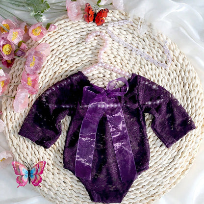 Ylsteed – ensemble 2 pièces pour nouveau-né, barboteuse en dentelle, tenues de photographie pour nourrissons avec bandeau assorti, accessoires de prise de vue Photo pour bébé fille