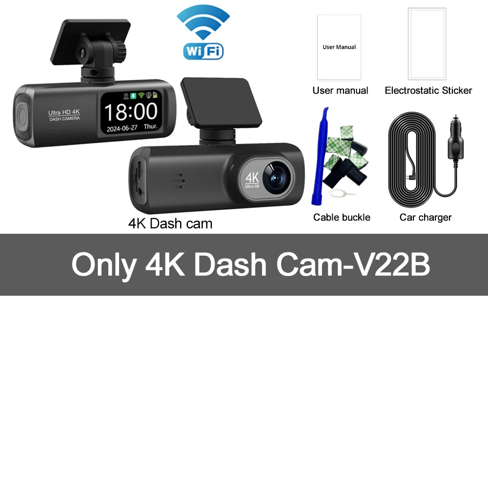 UHD 4K WiFi Dash Cam double objectif enregistreur de conduite voiture DVR en option 1080P caméra à objectif arrière GPS 24H surveillance du stationnement boîte noire