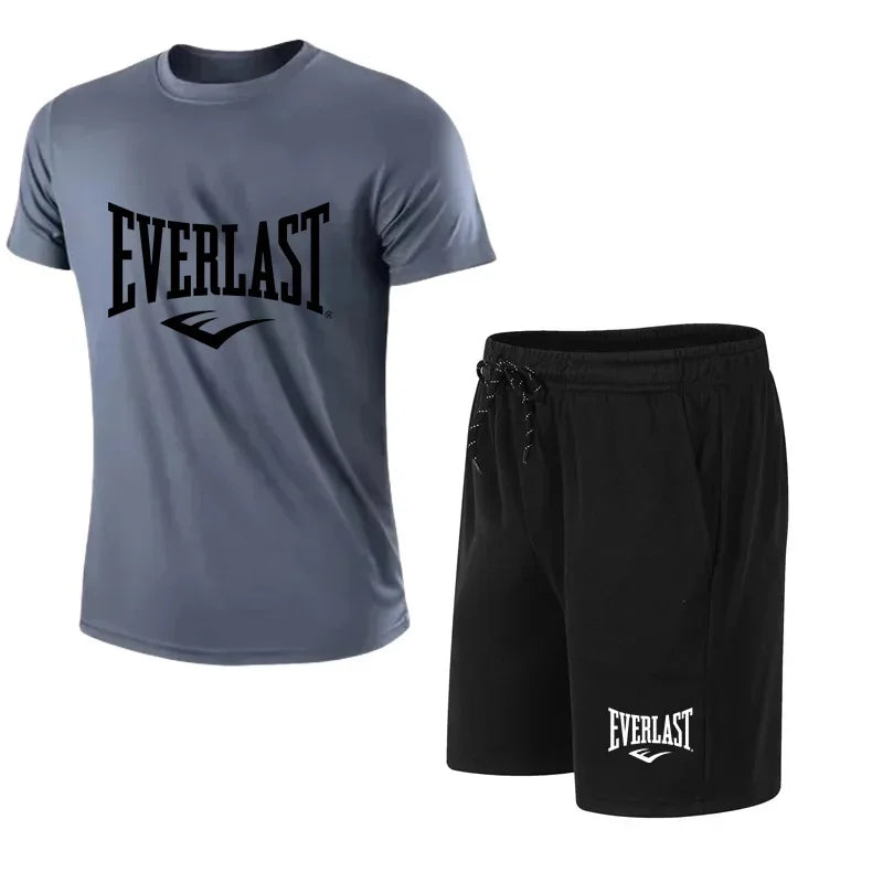 EVERLAST hommes T-shirt + Short 2 pièces ensemble loisirs souffle à manches courtes Sport Jogging gymnase marque impression vêtements