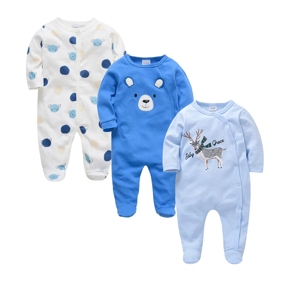 Ensemble de vêtements 100% coton pour bébés filles de 0 à 12 mois, barboteuse à manches longues pour nouveau-né garçon, combinaison imprimée Carton, printemps-automne, 3 pièces/lot