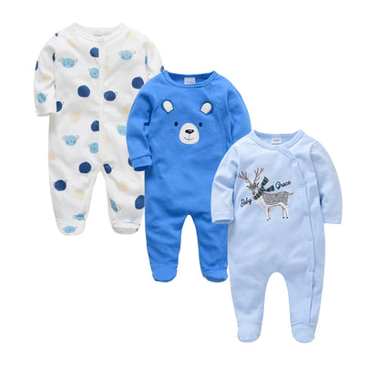 Ensemble de vêtements 100% coton pour bébés filles de 0 à 12 mois, barboteuse à manches longues pour nouveau-né garçon, combinaison imprimée Carton, printemps-automne, 3 pièces/lot