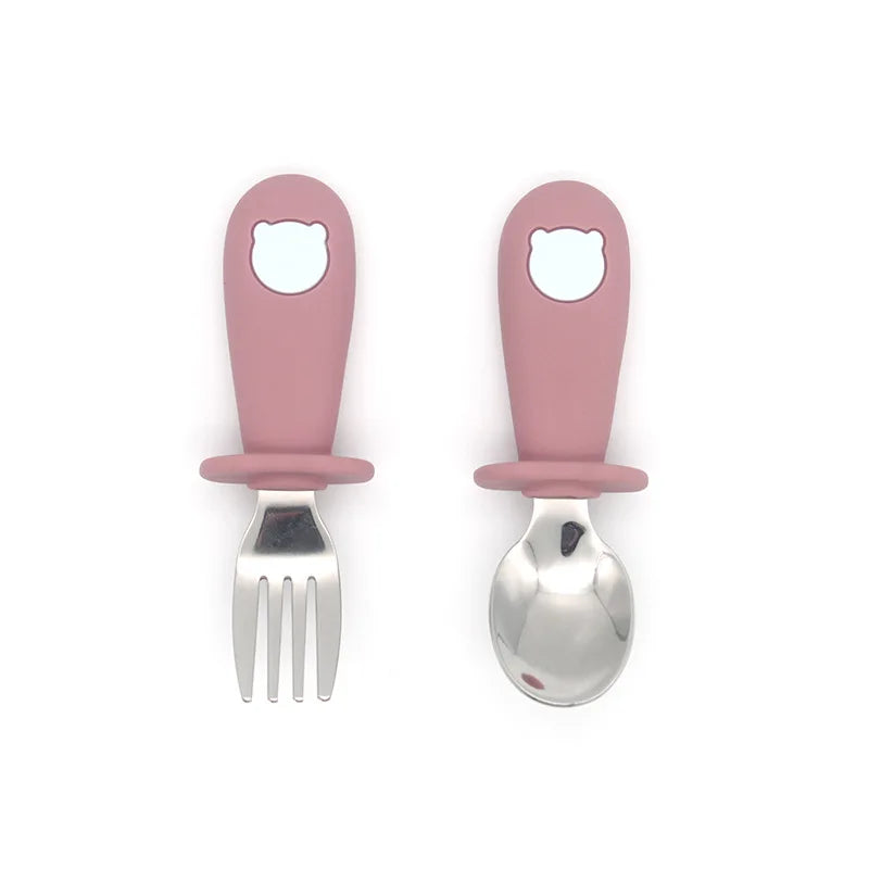 Ensemble de vaisselle de dessin animé pour bébé, ustensiles pour enfants en acier inoxydable, couverts de table pour tout-petits, dessin animé, cuillère d'alimentation pour nourrissons, fourchette