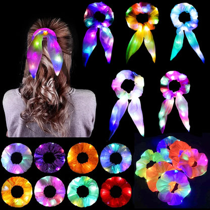 Chouchous lumineux LED populaires pour femmes et filles, corde à cheveux scrunchy scintillante, bandeau lumineux pour Halloween
