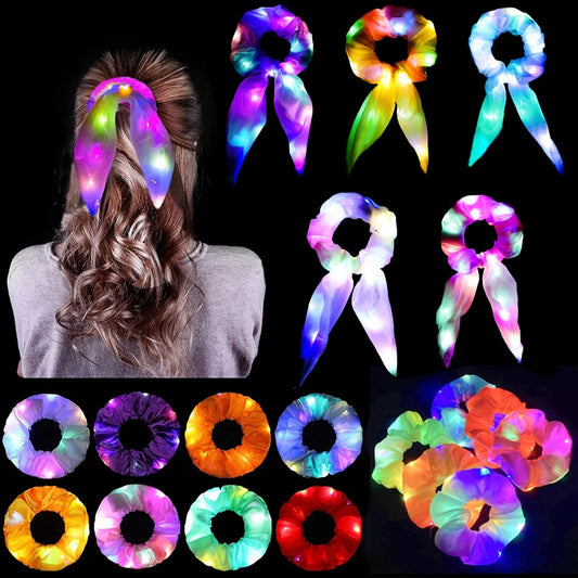 Chouchous lumineux LED populaires pour femmes et filles, corde à cheveux scrunchy scintillante, bandeau lumineux pour Halloween