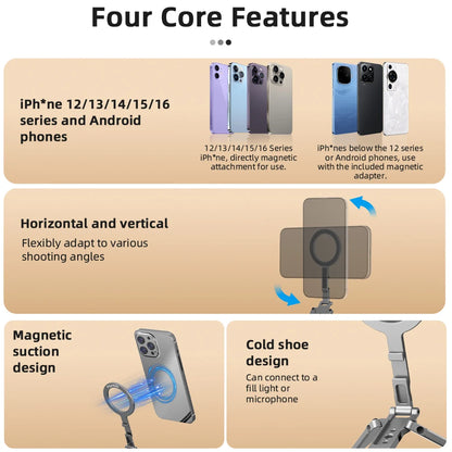 Support magnétique pour iPhone 16 15 14 13 Pro/Pro Max, accessoires universels pour trépied magnétique Magsafe en alliage d'aluminium pour téléphone