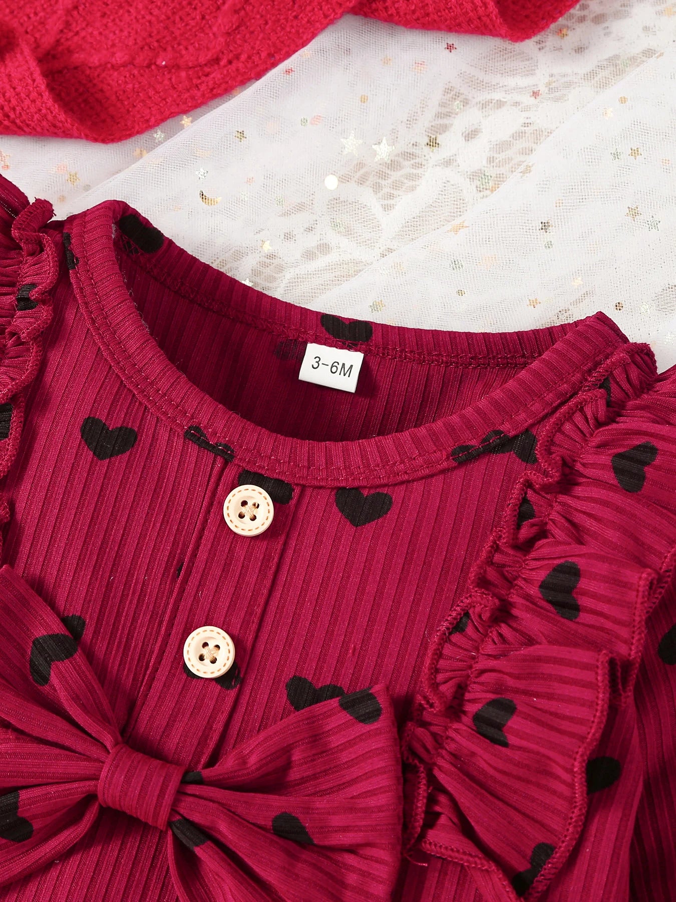 Kukitty – ensemble de vêtements 3 pièces pour nouveau-né fille, barboteuse à manches longues, imprimé cœur, haut et pantalon, bandeau, tenues en tricot