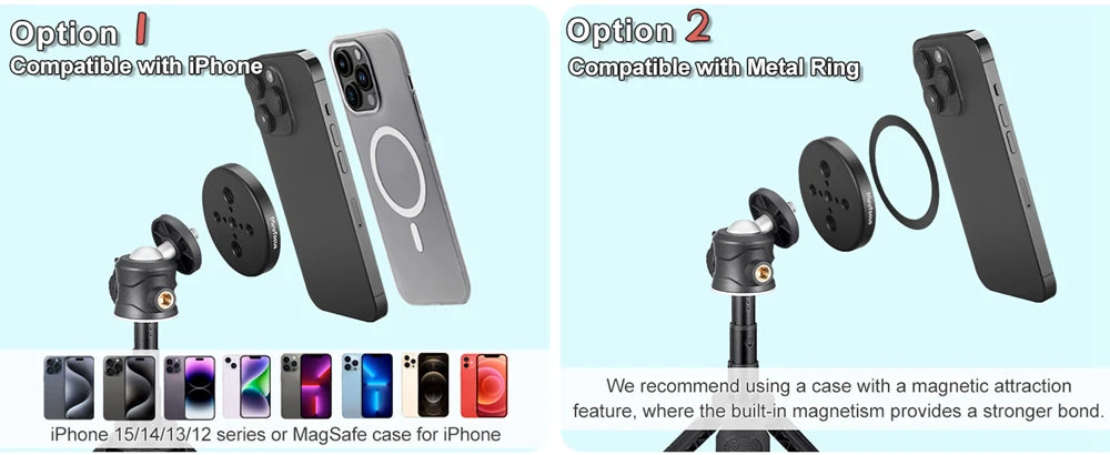 Trépied magnétique pour smartphone MagSafe, mini perche à selfie extensible à 360 °, support de trépied à tête sphérique, poignée pour iPhone 14, 13, 12
