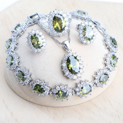 Ensemble de bijoux de mariée en argent 925 pour femmes, Costume en zircone bleue, bijoux fins, collier, boucles d'oreilles, bagues, Bracelets, pendentif