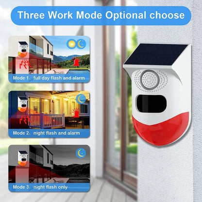 Tuya – détecteur de mouvement infrarouge intelligent WiFi, solaire, extérieur, PIR, sirène stroboscopique sans fil, alarme sonore, télécommande étanche