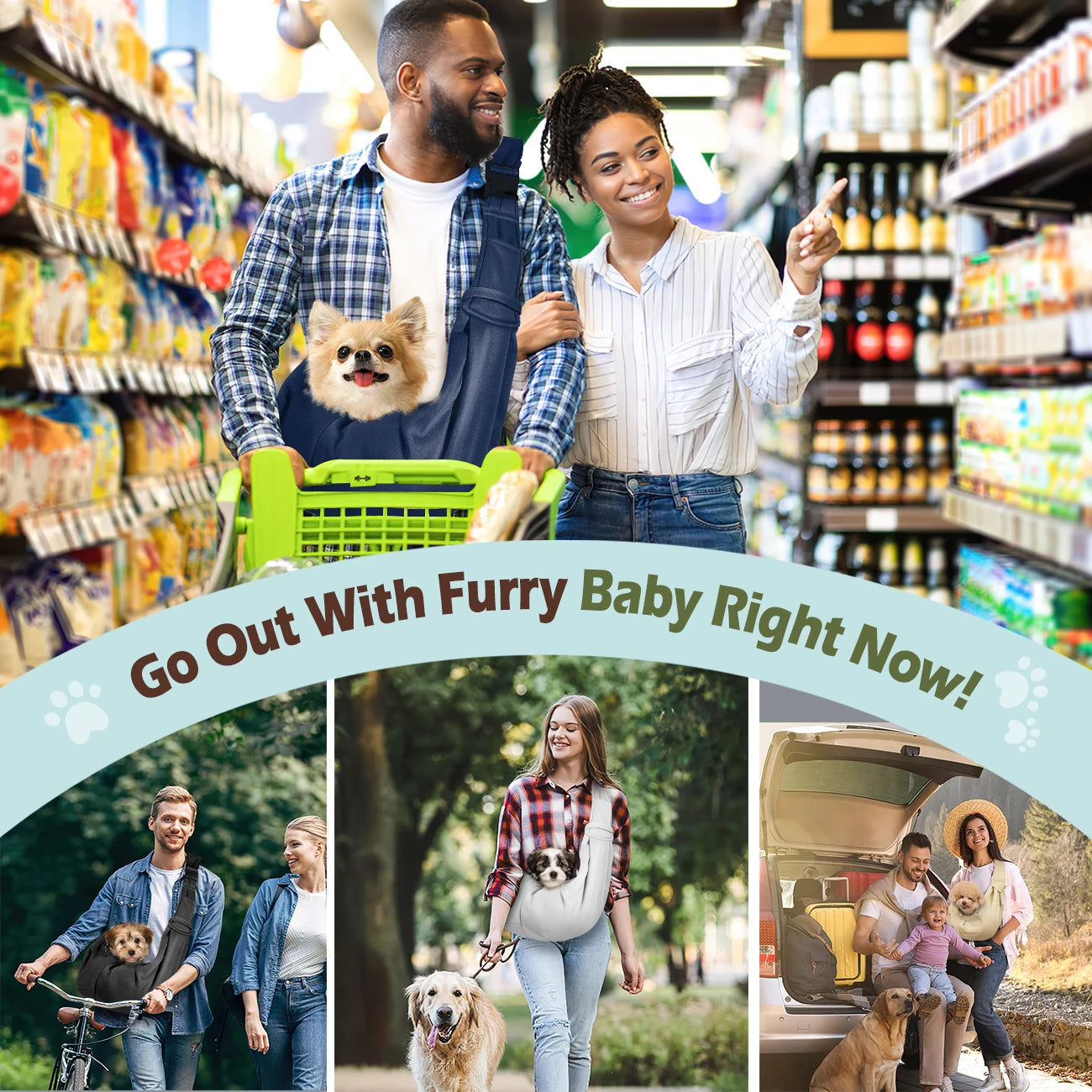 Pawaboo – porte-élingue réversible pour petit chien, mains libres, pour chiot, avec boucle de sangle réglable