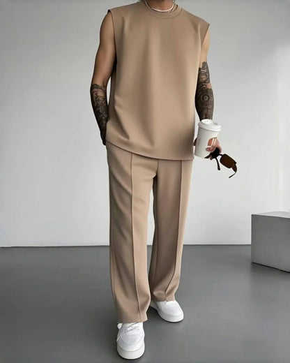 Combinaison de sport sans manches pour hommes, pantalon décontracté de couleur unie, vêtements pour hommes, ensemble deux pièces, nouvelle collection été 2025