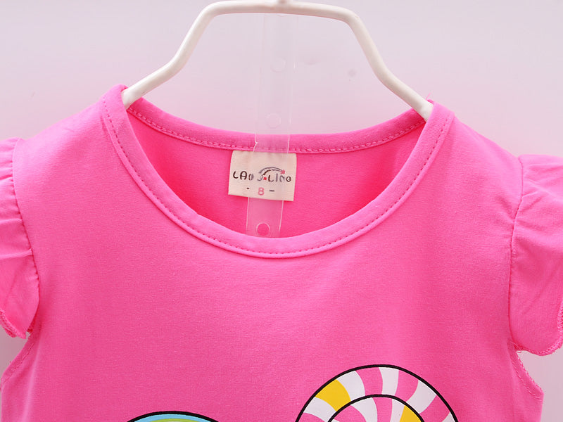 Nouveau bébé filles vêtements ensembles été enfants t-shirts hauts + pantalons courts vêtements costume enfant en bas âge fille sucette imprimé ensembles de vêtements pour bébés
