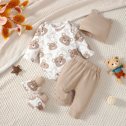 Ensemble de Vêtements pour Bébé Garçon de 0 à 9 Mois, Tenue à Manches sulf, Pantalon, Chapeau et Chaussettes, 4 Pièces/Ensemble, Printemps Automne