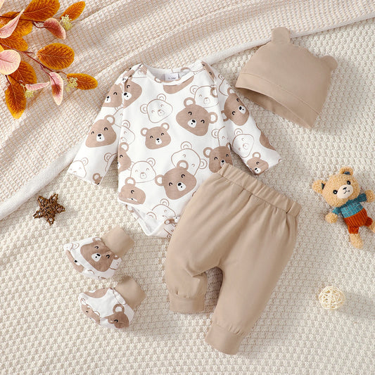Ensemble de Vêtements pour Bébé Garçon de 0 à 9 Mois, Tenue à Manches sulf, Pantalon, Chapeau et Chaussettes, 4 Pièces/Ensemble, Printemps Automne
