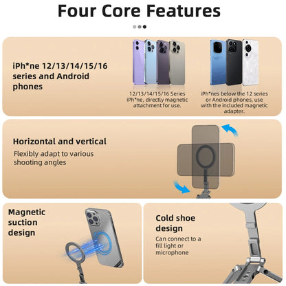 Support magnétique pour iPhone 16 15 14 13 Pro/Pro Max, accessoires universels pour trépied magnétique Magsafe en alliage d'aluminium pour téléphone