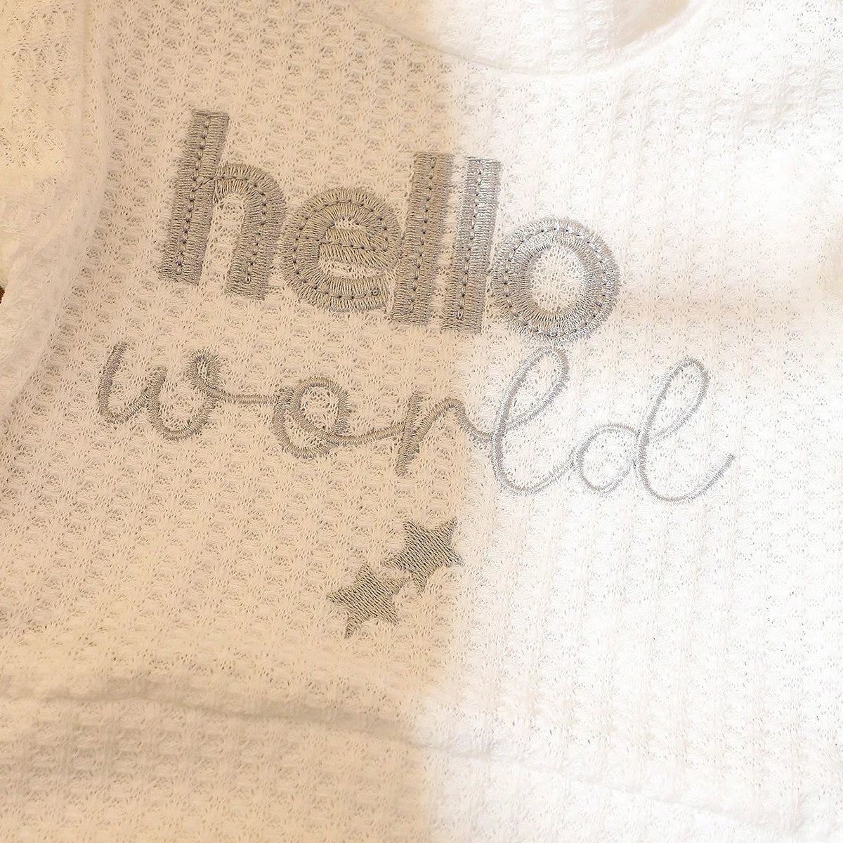 Ylsteed "bonjour" broderie nouveau-né photographie accessoires infantile barboteuse combinaison avec chapeau à nœud bébé à la maison tenue bébé Photo cadeau