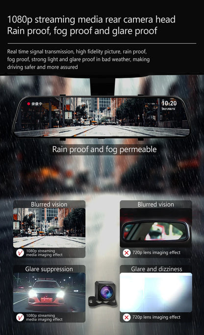 10 pouces pour voiture écran tactile enregistreur vidéo rétroviseur Dash Cam caméra avant et arrière miroir DVR (caméra arrière en option)