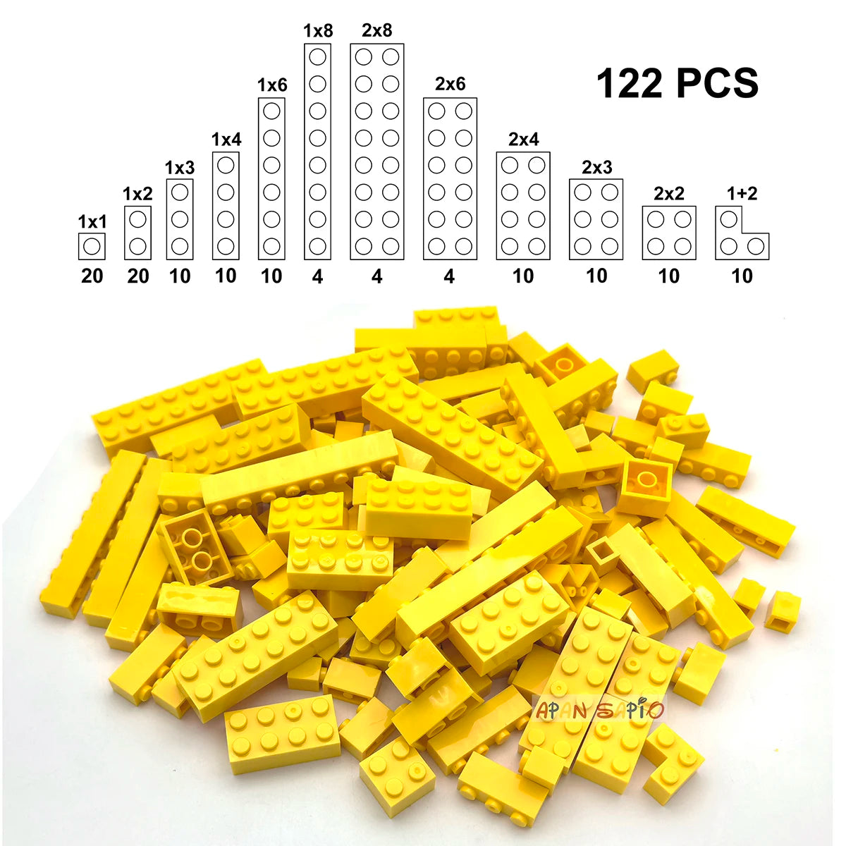 122 pièces figurines épaisses briques 12 tailles bricolage blocs de construction éducatif taille créative Compatible avec 3001 jouets en plastique pour les enfants