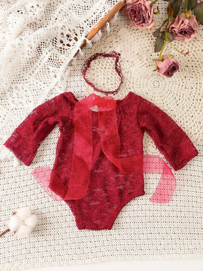 Ylsteed – ensemble 2 pièces pour nouveau-né, barboteuse en dentelle, tenues de photographie pour nourrissons avec bandeau assorti, accessoires de prise de vue Photo pour bébé fille