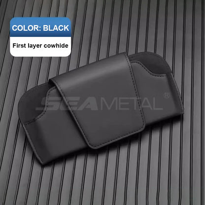 SEAMETAL – porte-lunettes pare-soleil en cuir de vache, boîte de protection pour lunettes de soleil résistantes à l'usure, mallette de rangement pour lunettes automobiles