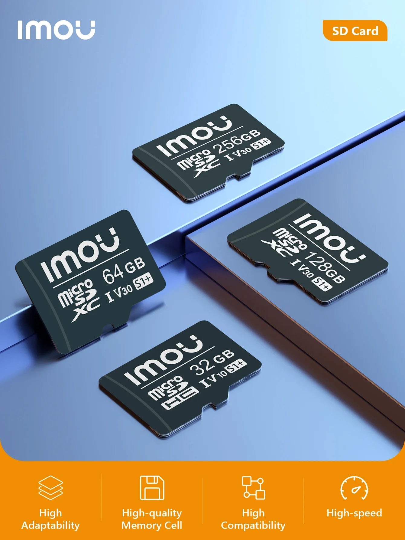 IMOU-Carte mémoire SD pour la surveillance, vitesse de lecture de 95 Mo/s, 256 Go, 128 Go, 64 Go, V30, C10, U3, carte MicroSDXC exclusive