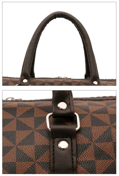 Sacs de voyage rétro géométriques en PU pour femmes, grande capacité, sacs à bandoulière classiques de haute qualité, couleurs assorties, 2024