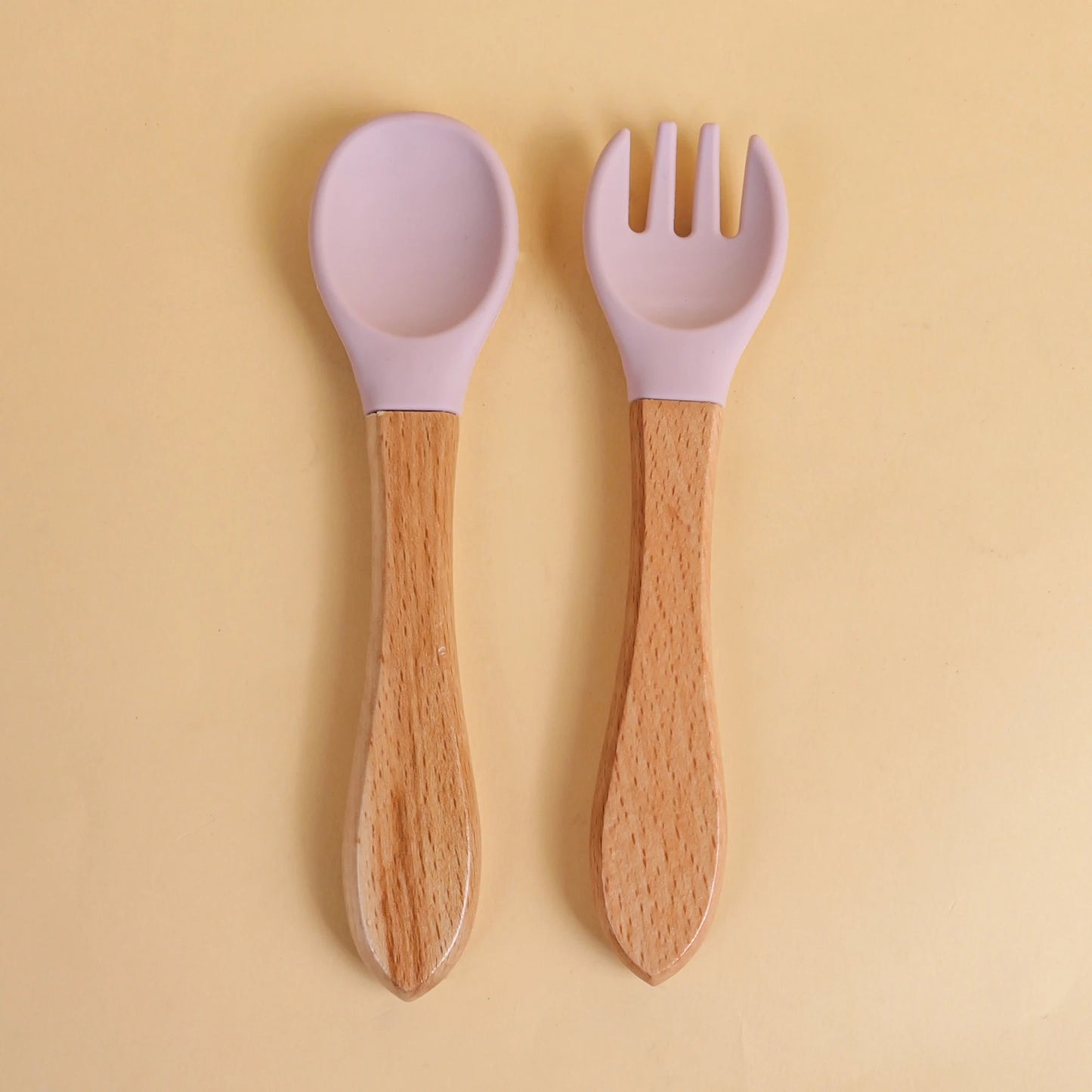 2 pièces/ensemble vaisselle bébé cuillère fourchette ensemble enfants Silicone bois alimentation formation bébé vaisselle couverts bébé alimentation fournitures