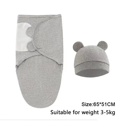 Ensemble de couverture et chapeau pour bébé de 0 à 6 mois, en coton imprimé de dessin animé, emmaillotage réglable pour nouveau-né, enveloppes de couchage pour nourrissons, toutes saisons