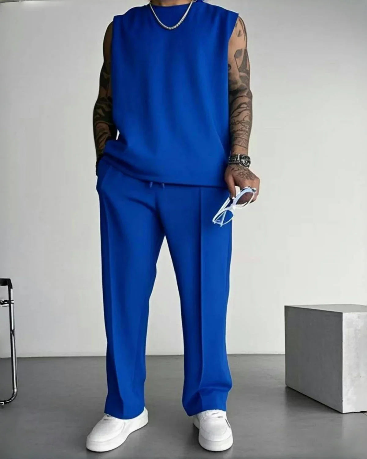 Combinaison de sport sans manches pour hommes, pantalon décontracté de couleur unie, vêtements pour hommes, ensemble deux pièces, nouvelle collection été 2025