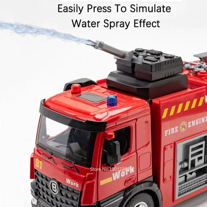 1:18 pétrolier d'eau alliage échelle camion de pompier modèle jouets voiture moulé sous pression en métal ingénierie véhicule portes ouvert son lumière jouet garçon cadeau