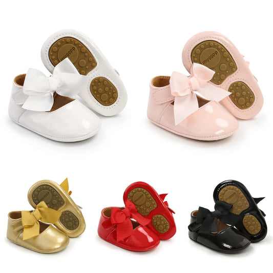 Meckior bébé chaussures nœud papillon semelle en caoutchouc anti-dérapant PU Ballet pantoufles bébé fille robe chaussures premier marcheur enfant en bas âge berceau chaussures
