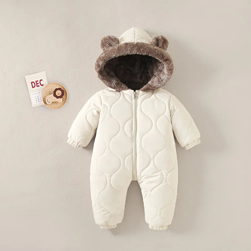 KLFLGD0-3 ans hiver bébé vêtements de plein air doublure en fourrure chaud enfant en bas âge fille garçon combinaison dessin animé plus velours bébé combinaison