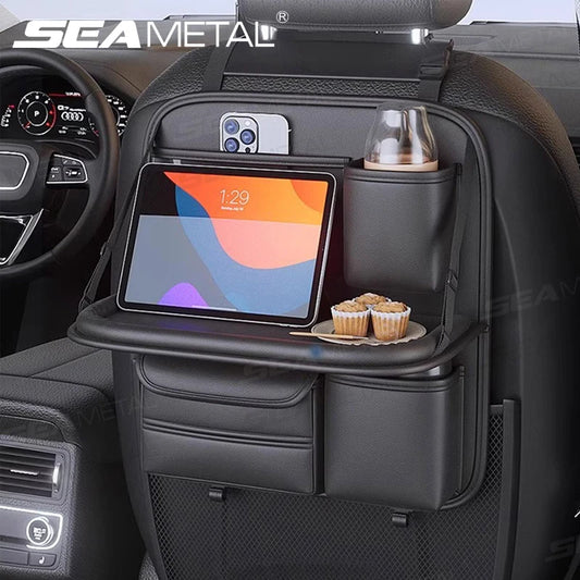 SEAMETAL 8 en 1 sac de rangement pour dossier de siège de voiture avec plateau pliable résistant à l'usure étanche organisateur de siège arrière de voiture porte-mouchoirs/gobelet