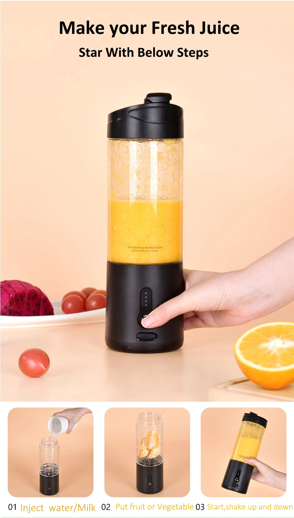 Mini mixeur de fruits électrique portable, mélangeur de jus frais orange, multifonction, aste, portable, centre commercial Ju479, SmUnvétérans wn ie