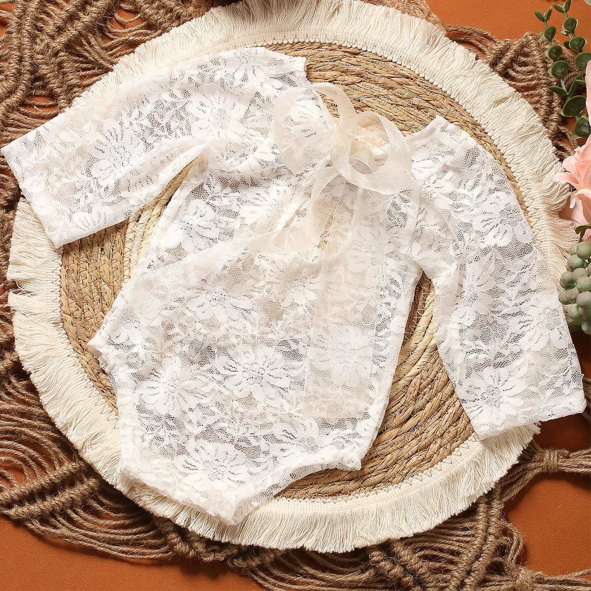 Ylsteed – ensemble 2 pièces pour nouveau-né, barboteuse en dentelle, tenues de photographie pour nourrissons avec bandeau assorti, accessoires de prise de vue Photo pour bébé fille