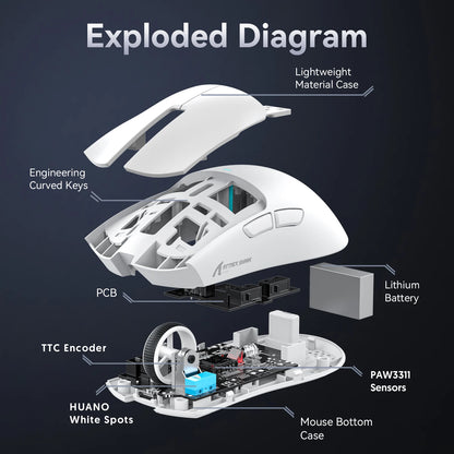 ATTACK SHARK X11 Souris de jeu sans fil légère avec rétroéclairage RVB, jusqu'à 22 K DPI, capteur optique PAW3311, commutateur HUYU