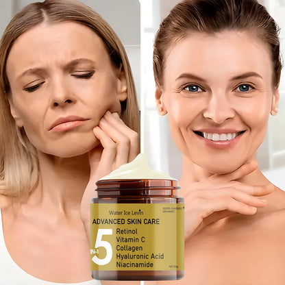 La crème pour le visage contient l'acide hyaluronique, le collagène, le rétinol et la niacinamide hydrate et la nutrition, douce, d'élasticité et énergique pour la peau