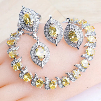 Ensemble de bijoux en argent Zircon violet 925, boucles d'oreilles de mariée, bracelets à breloques pour femmes, bague, pendentif, collier, bijoux de mariage