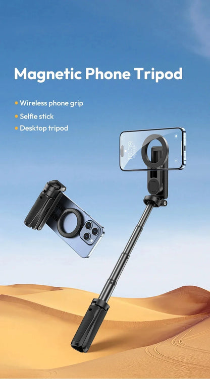 Trépied de téléphone magnétique sans fil, poignée de téléphone, perche à Selfie, trépied de bureau pour iPhone 16 15 14 13 12 Pro Max pour support de téléphone Samsung